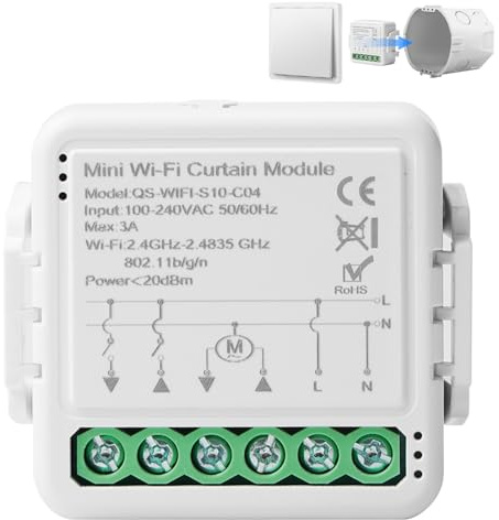 Módulo de interruptor de persiana inteligente WiFi, interruptor inteligente para persianas, módulo con ajuste de tiempo de funcionamiento para cortinas, persianas y toldos, compatible con Google Home