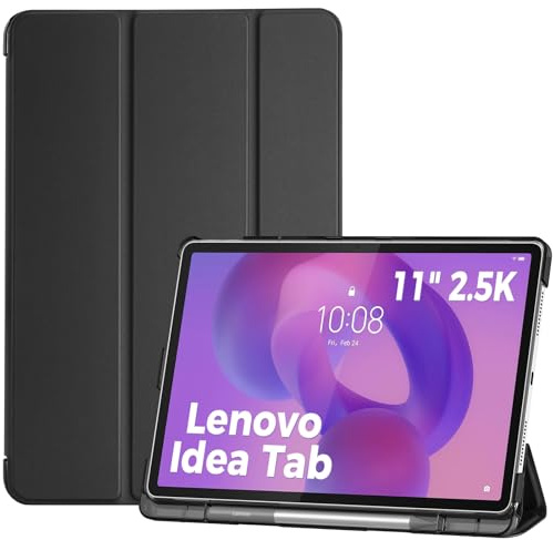 ProCase Funda para Lenovo Idea Tab 11 2025 TB-336ZU/TB-336FU, Funda Folio con Soporte para Lápiz, Carcasa Protectora Delgada con Soporte Trifold y Cubierta Trasera Translúcida - Negro