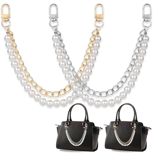 XFSRG 2 Catene Di Estensione Per Borse Con Perle Doppio Strato Lucenti e Catena In Metallo Dorato Gancio Rimovibile Accessorio Elegante per Borse Tracolle Cintura Moda