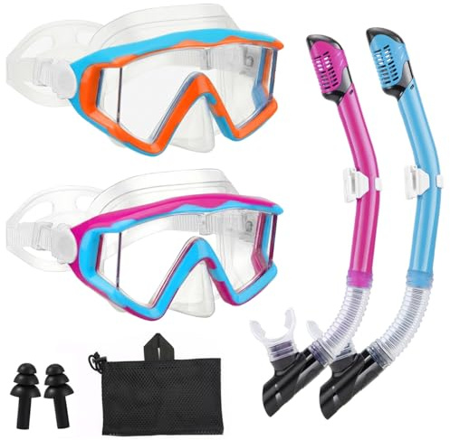 Snorkeling Gear for Adults Youth Kids, Snorkel Mask Set, Diving Mask Scuba Snorkle, Swimming Goggles Dive Mask, Leak-Proof and Fog-Proof Automatic Adjust Buckle