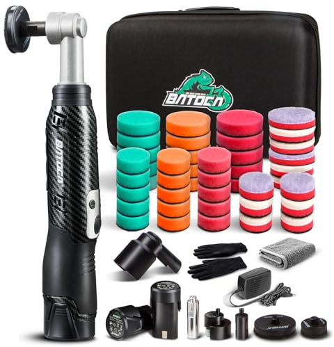 BATOCA S6 Cordless Mini Car Polisher Buffer Sander 12V Dual Action Rotary Polishing Machine For Car Floor Detailing Polish Buffing with 2x 2.0Ah Battery 6 Speeds 1000-5000RPM 1inch 2inch Polishing Pad