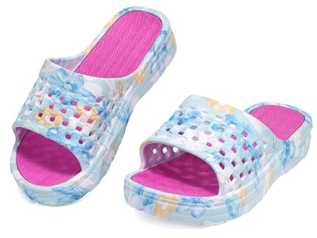 JOMIX Claquettes Femme avec Motif Floral Mules Sandales Semelle Épaisse en EVA Pantoufles de Bain Antidérapantes pour Plage Piscine Maison