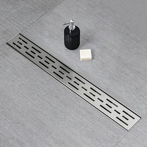 SaniteModar Linear Shower Drain, Shower Drain 32 inch High Flow Rate Removable Grate, Brushed 304 Stainless Steel Linear Drain with Hair Strainer, Adjustable Leveling Feet