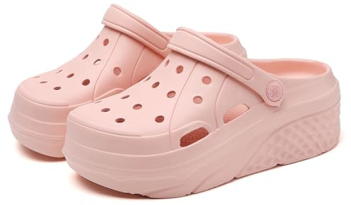 Women's Platform Clogs 2.36 in Hight Heels Mules Clogs Thick Sole Slides Slip On Platform Sandals Pink 40