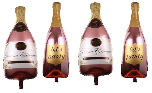 DYT 4PCS Pink Champagne Wine Bottle Mylar Balloons, Champagne Glass Foil Balloons for Engagement Bridal Shower Wedding Birthday Party Decoration