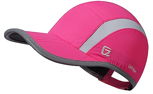 GADIEMKENSD Baseball Cap Nylon Running Cap Outdoor Sports Hat for Men Women Adjustable Quick Drying Reflective Foldable UPF50+ Breath Mesh Water Repellency Race Performance Lightweight Rose Red