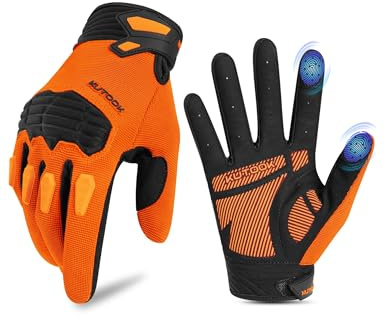 KUTOOK Guantes de Ciclismo MTB Montaña Hombres Dedos Largos con 5mm Palma Almohadilla TPR SCR Protect Touch-Screen Transpirable Antideslizante Amortiguación Naranja L