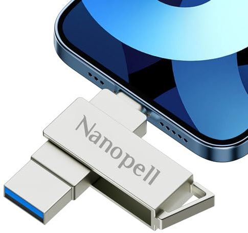 Nanopell 256GB USB Stick lphone Photostick Omni Speichern Sie Mehr Fotos und Videos.USB Stick lphone Speicherstick für i0S/Android/PC, Mit Separatem Typ C Adapter. i0S Geräte Müssen APP Herunterladen.