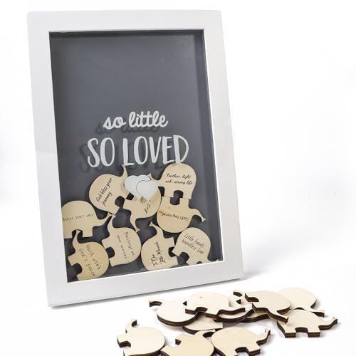 Ligtmor Blessing Picture Frames Wooden Elephant & Shower Guestbook Memory & Baby Shower Decorations Christening Birthday Gift Ideas Guestbook (30 * 42) (19x27cm)