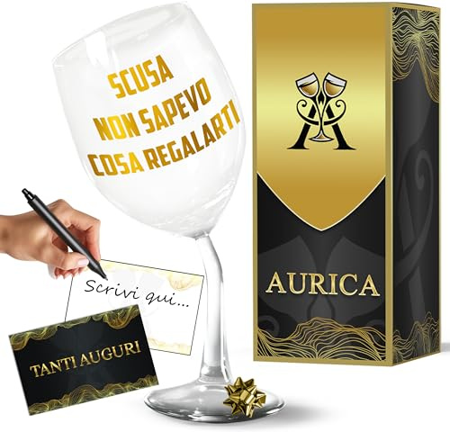 Aurica Calice Vino Personalizzato SCUSA NON SAPEVO COSA REGALARTI, Problema Risolto! Alla Faccia Dei Soliti Regali Banali, Bicchiere Piegato Simpatico Che Fa Ridere Da 440ml Con Scatola Regalo Inclusa