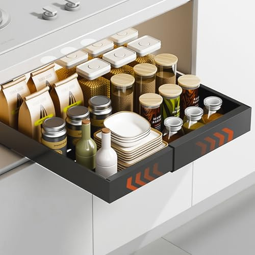 WUSUPU Cajones Extraibles Para Cocina,Bandeja Armario Telescópico Adhesivos,Cajones Deslizantes Para Cocina,Ancho Ajustable De 32-53 Cm Con Riel Autoadhesivo Silencioso,No Requiere Taladrar Ni Clavar