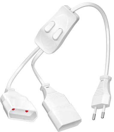 Adaptador de enchufe con interruptor, 2 en 1, cable de extensión doble de 4000 W, cable de cobre de 1,5 mm², protección contra sobretensiones y cortocircuitos para el hogar y la oficina (AC-3 Plug-EU