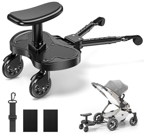 BugyKido Buggy Board mit Größerem Sitz, Trittbrett für Kinderwagen Universal für Kinder von 2-6 Jahren(25KG), passt auf 99% aller Kinderwagen, einfache Installation, für Familien mit zwei Kindern