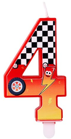 Födelsedagsljus med Racingtema, Rött Rutigt Sifferljus med Blixtar och Bilhjulsmönster för Födelsedagsfest Babyshower Racingbilstemafest Dekoration(Nummer 4)