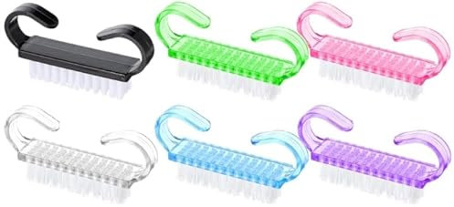 Spazzolino unghie mani, Set 6 pezzi Spazzola Unghie con Manico, Spazzola per Unghie Portatile, Spazzole per Pulire