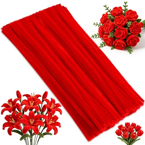 Doxiru 120 Pcs Red Pipe Cleaners Chenille Stems for Craft Projects