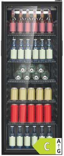Bomann® Kühlschrank mit Glastür | Energieklasse C | 143cm | Getränkekühlschrank 2-12°C | MultiAirflow | 5 Gitterablagen | Türanschlag wechselbar | 236L | Flaschenkühlschrank | KSG 7292 schwarz