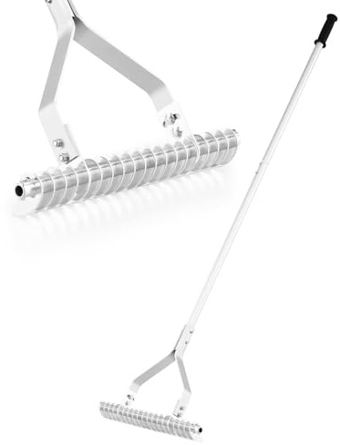 RELAX4LIFE Râteau à Chaume en Aluminium 178 cm, Râteau à Gazon, Tête Réglable de 50 cm de Large, Double Face, 19 Dents Courbées, Manche Antidérapant, Outil d’Aménagement Paysager pour Jardin Pelouse