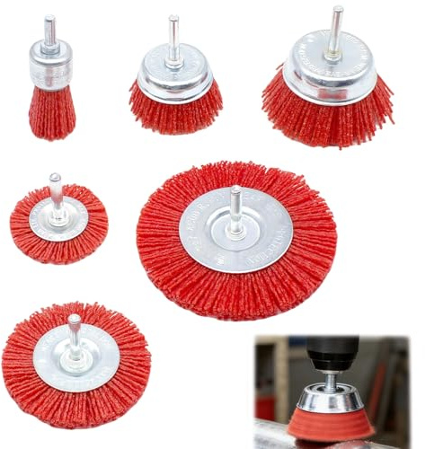 Tbintul Set di spazzole in nylon, con fusto esagonale da 1/4, 6 misure, in nylon, per la rimozione di ruggine e corrosione, per la pulizia e la sbavatura su metallo, legno pietra (6)