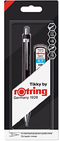 rOtring Tikky Druckbleistift | 0,7 mm Druckbleistift | Minendose mit 12 Minen | Schwarz