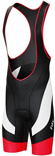 FDX Cycling Bib Shorts Men’s - 3D Padded Bicycle Tights with Mesh Straps, Zip Pocket, Anti-Chafe Leg Grippers - Breathable Summer Cycle Apparel - Excellent Performance and Better Fit (Blk/Red-XL)