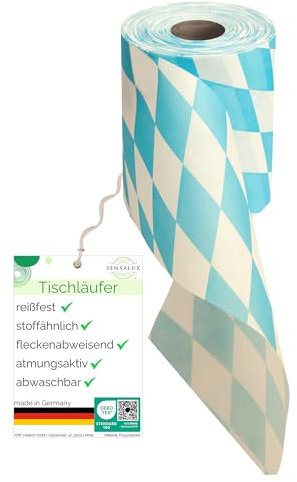 Sensalux Wiesn Tischläufer - abwischbar - aus stoffähnlichem Vlies, Rolle 15 cm x 25m, Bayernmuster, Öko-Tex 100, ideal für Jede Party, Oktoberfest