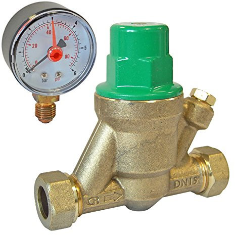 15mm Adjustable Pressure Reducing Valve Including Gauge 1-6 Bar Reliance Water Controls