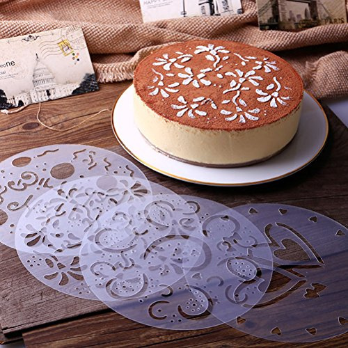 4 pezzi di stencil per torte con eleganti motivi floreali (20cm)