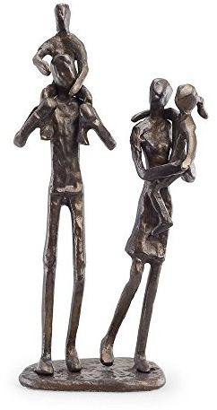Danya B. Parents Carrying Kids Bronze Sculpture - Contemporary Metal Shelf Decor for Home or Office, Celebrating Family of Four, Gift for Couples