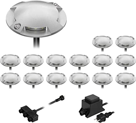 ledscom.de Lámpara de suelo LED Bunda para exteriores, 4 luces, transitable, blanco frío, juego de 15