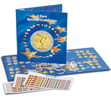 Leuchtturm 302574 Album per Monete Presso - 2-Euro Special-Collection - 57 Scomparti per Monete da 2-EUR - incl. Set di Adesivi con Bandiera