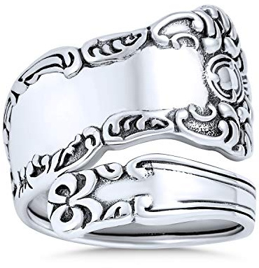 Bling Jewelry Boho Bypass Spoon Band Ring For Women For Men Oxidized .925 Sterling Silver Adjustable
