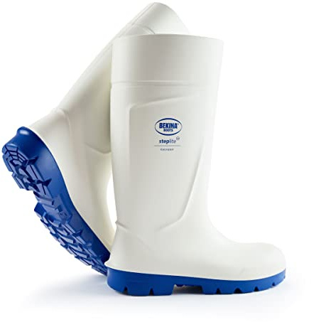 Botas de Seguridad con Puntera de Acero para la Industria alimentaria, fáciles de Limpiar y desinfectar, Incl. Suela incrustada para pies Secos, Gran Comodidad de Uso, Blanco, EU 40