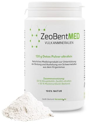 ZeoBent MED 120g ultrafeines Premium Detox-Pulver, Medizinprodukt, Zeolith-Bentonit Mischung, 9µm mit vielfach mehr Oberfläche pro Gramm, Entgiftungskur, Apothekenqualität, Darmreinigung, Heilerde