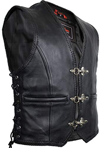 MDM Läderväst, bikerväst, läderkåpa, oxläder, klubbväst,, svart, 5XL