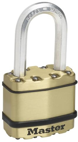MASTER LOCK Heavy Duty Padlock, Security Level 8/10, Outdoor, Keyed, Laminated Steel/Brass Finish, Weatherproof, Medium Shackle