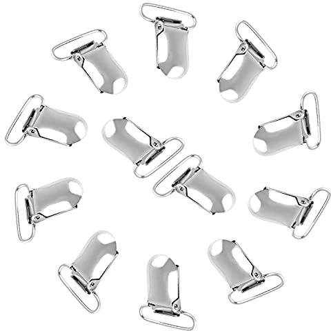 Trimming Shop Metal Plateado Tirantes Ganchos para Pantalones y Vaquero - Liga Cierre para Elástico Correas - Soporte Agarre para Hombres y Mujeres - Conjunto de 10-34mmx24mm