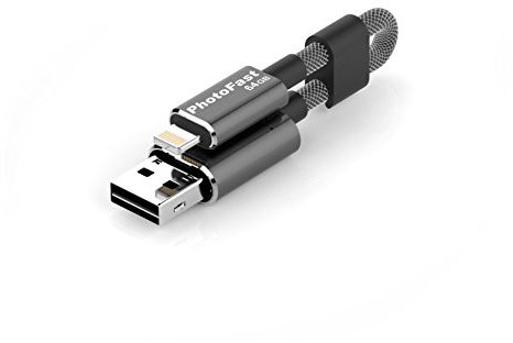 PhotoFast Memories Cavo Backup con Memoria Flash Trasferimento Dati Inclusa da 64 GB, USB 3.0, Cavo Lighting per iPhone, Smartphone e Dispositivi iOS, Mac e PC, Nero