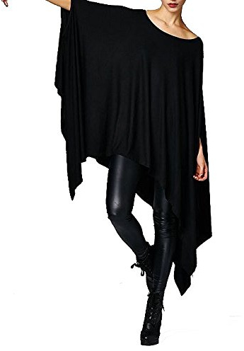Vivicastle Women's Loose Bat Wing Dolman Poncho Tunic Dress Top (One Size, Black)