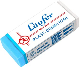 Läufer 00740 Plast-Combi 0740 suddgummi, suddgummi för pennor, färgpennor, bläck och bläck, transparent blå