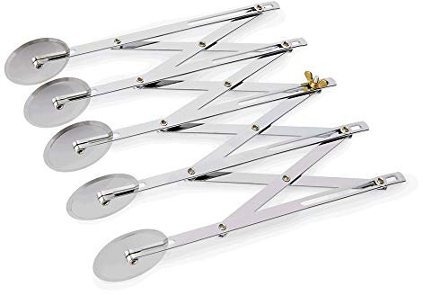 WAS Germany Teigschneider - Hochwertiger Pizzaschneider mit 5 Schneidrädern aus Edelstahl, rostfrei, flexibel bis 12cm einstellbar - 1507 005