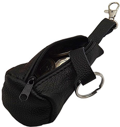 myledershop Echt Leder Schlüsseltasche mit 1 Reißverschlussfach und Karabinerhaken Handmade in EU in Schwarz in verschiedenen Designs (Design 2)