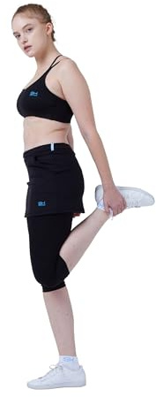 Sportkind 2-in-1 gonna con leggings integrati (= skapri) da donna e ragazza per tennis / corsa / hockey su prato, colore nero, taglia M