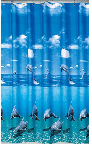 Anti Schimmel & Bakteriell EDLER Textil Duschvorhang 120 x 200 cm Delfin Delphin im Meer Blau Weiss inkl. Ringe