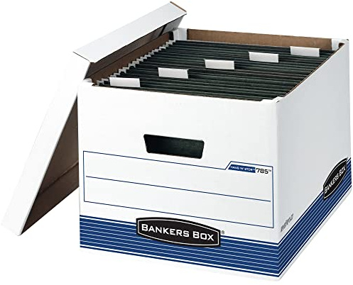 Bankers Box 4-Pack HANG'N'STOR Medium-Duty File Box, Letter/Legal, FastFold