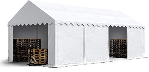 TOOLPORT Carpa almacén 4x8 m PVC 750 N Impermeable Blanco Carpa de Almacenamiento con Base Reforzada