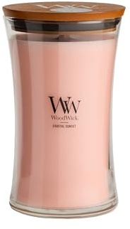 WoodWick Large Hourglass Candle Coastal Sunset Scent Crackles as it burns Premium Soy Blend Wax 21oz Perfect for gifting