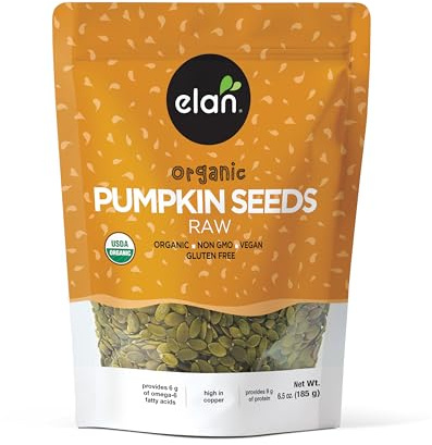 Elan Organic Pumpkin Seeds, 6.5 oz, Unsalted, Unroasted Shelled Kernels, No Shell, Non-GMO, Vegan, Gluten-Free, Kosher, Nutritious Seeds
