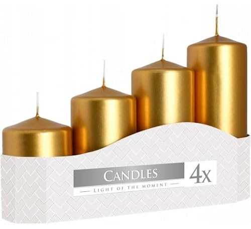 Bispol 4 bougies piliers dorées, 5 cm de diamètre, sans parfum, qualité RAL, certifié TÜV