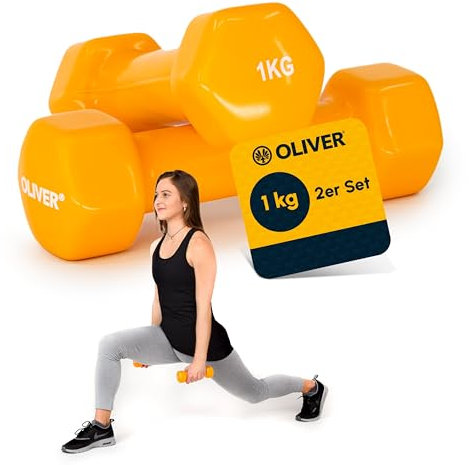 Oliver – Vinyl Kurzhanteln Set 2 x 1kg Orange – Hantelset für Männer & Frauen – Hanteln Gusseisen mit griffigem Vinylüberzug – Für Gymnastik, Aerobic, Fitness- & Krafttraining im Studio oder zu Hause